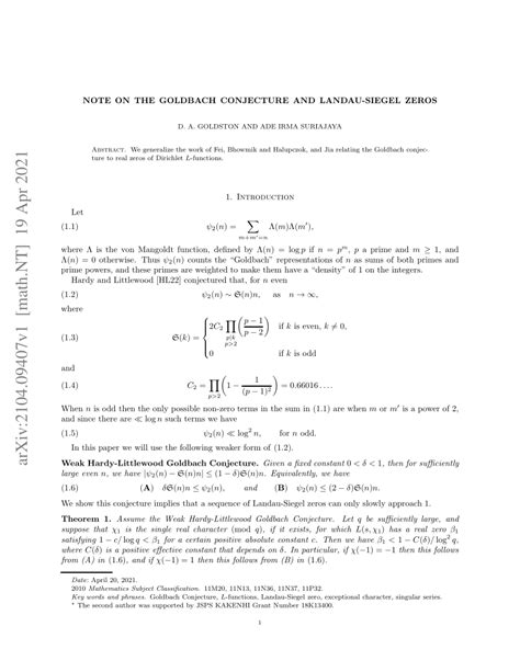 The <b>Landau</b>-<b>Siegel</b> zeros <b>conjecture</b> is a sort of potential counterexample to the Riemann Hypothesis, which is theorized to predict the probability that numbers in a certain range are prime. . Landau siegel conjecture